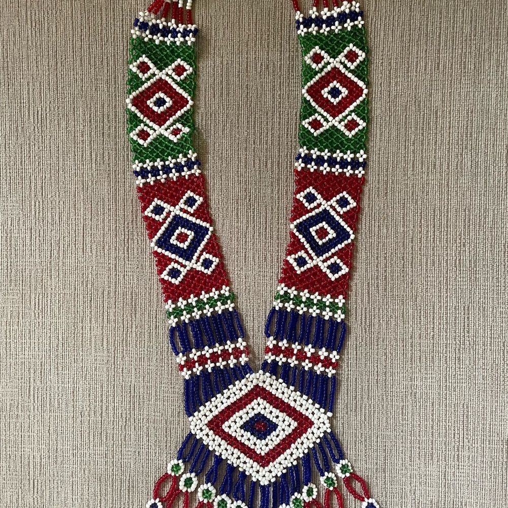 Handcrafted Beaded Necklace Afghan kuchi- Red, Green, Blue
